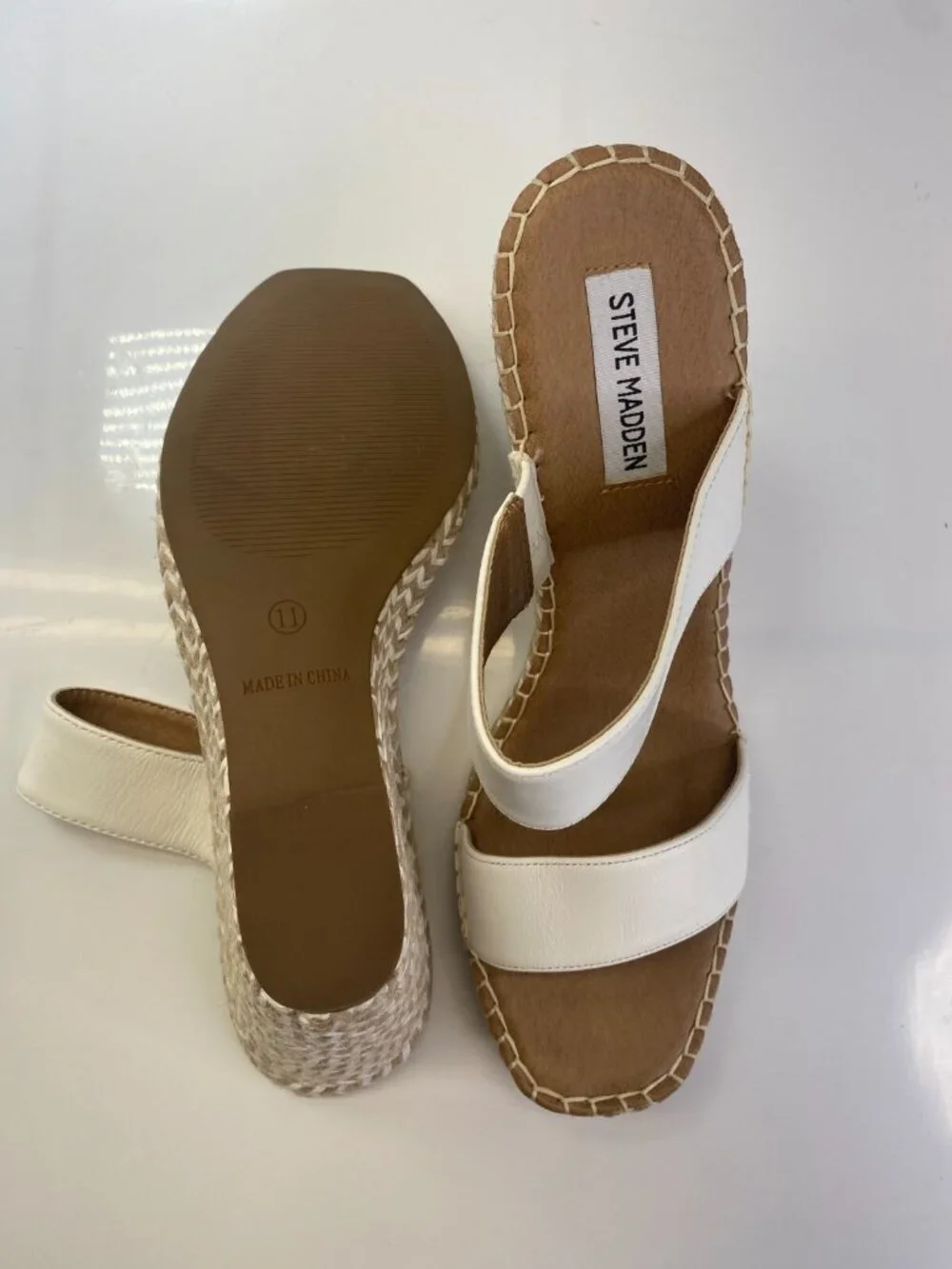 Steve Madden Imply White Espadrille Wedge Strap Sandal Sz 11